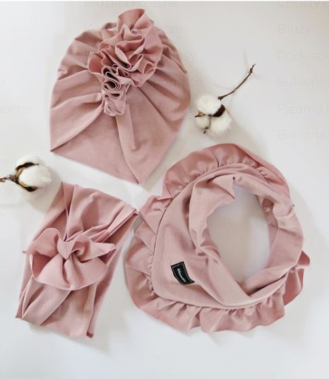 Lekki komplet z turbanem |  3 set | Pudrowy róż